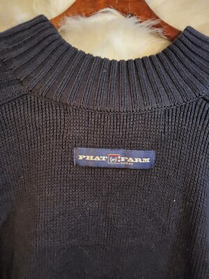90s y2k PHAT FARM ニットセーター ノースカロライナブルー 刺繍 Vtg 90s Y2k Mens Phat Farm Embroidered Tan Blue Knit Sweater