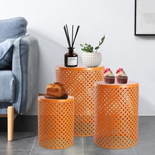 3PCS Orange Outdoor Side Table, Metal Frame Accent Table, Modern End Table