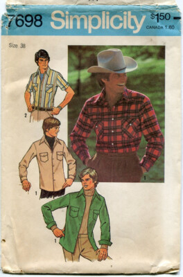 Pattern Vintage Cowboy Shirts 1940s Original Vintage Simplicity