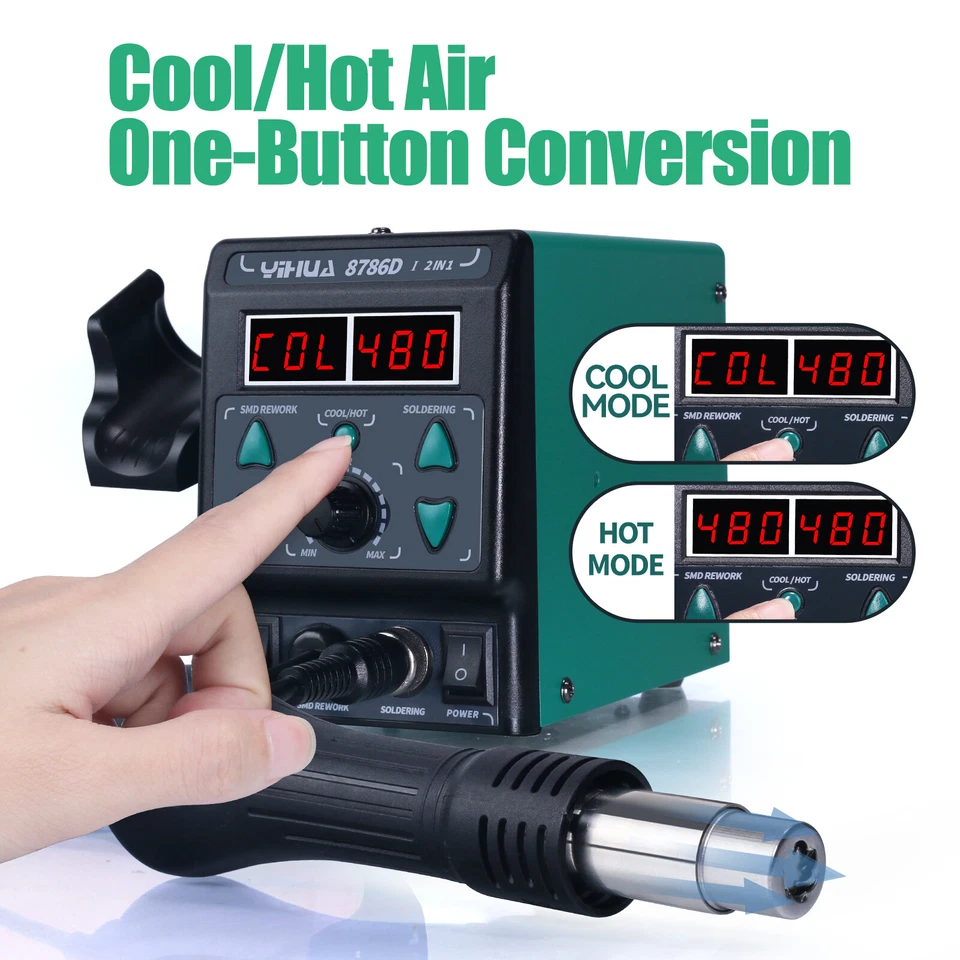 YIHUA 8786D-I Estación de soldadura digital con aire caliente regulable Soldador seguro ESD - Imagen 2 de 4