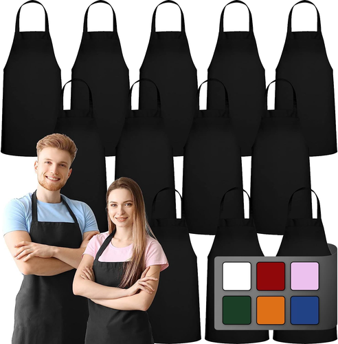 12 Pack Bib Apron - Unisex Black Aprons, Machine Washable Aprons for Men and Wom - Picture 12 of 12