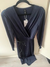 New - Mango navy pleated v-neck dress with belt