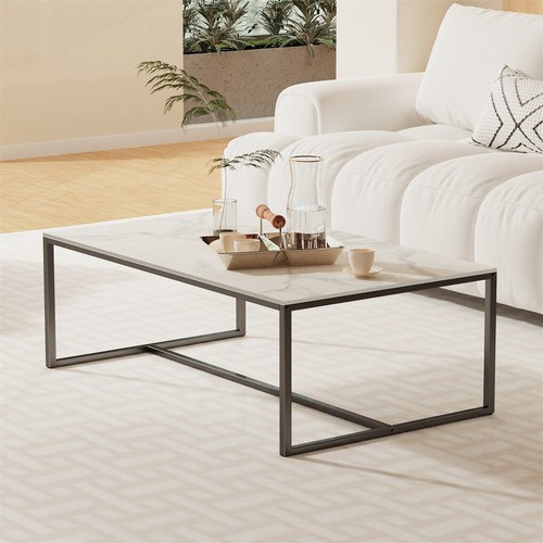 Marble Coffee Table with Thicker Leg Modern Rectangular Living Room Center Table - Picture 8 of 17