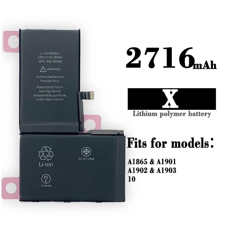 New 2716 mAh Replacement Battery for iPhone X with Adhesive