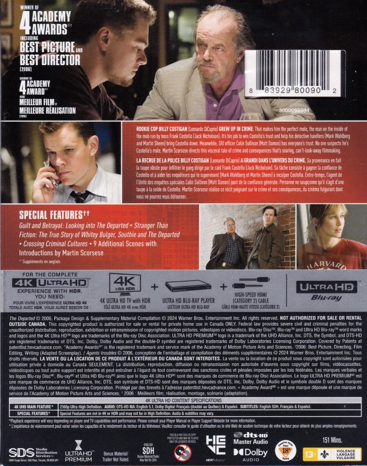 THE DEPARTED 4K ULTRA HD SET with Leonardo DiCaprio & Jack Nicholson &Matt Damon Foto 2 de 4