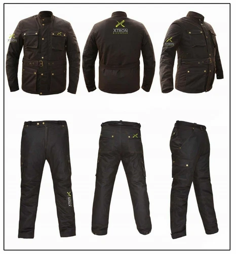 Waxed Cotton Motorcycle Jacket CE Armour Biker Coat Lined Belted Black