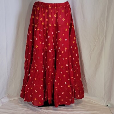 Tribal Bellydance 10 Yard Red Cotton Jaipur Print Skirt From India