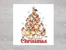 Merry Cluckin Chicken Christmas Tree Fabric Panel Craft Sewing Quilt Block A496