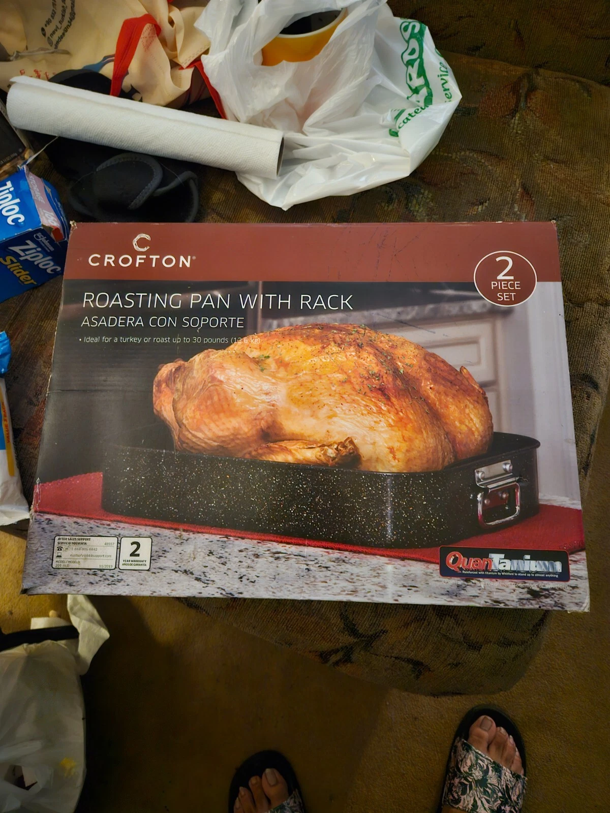 Crofton Roasting Pan with V Rack, 16"x12" Gray/Copper Up To 30 Lbs Turkey/Roast