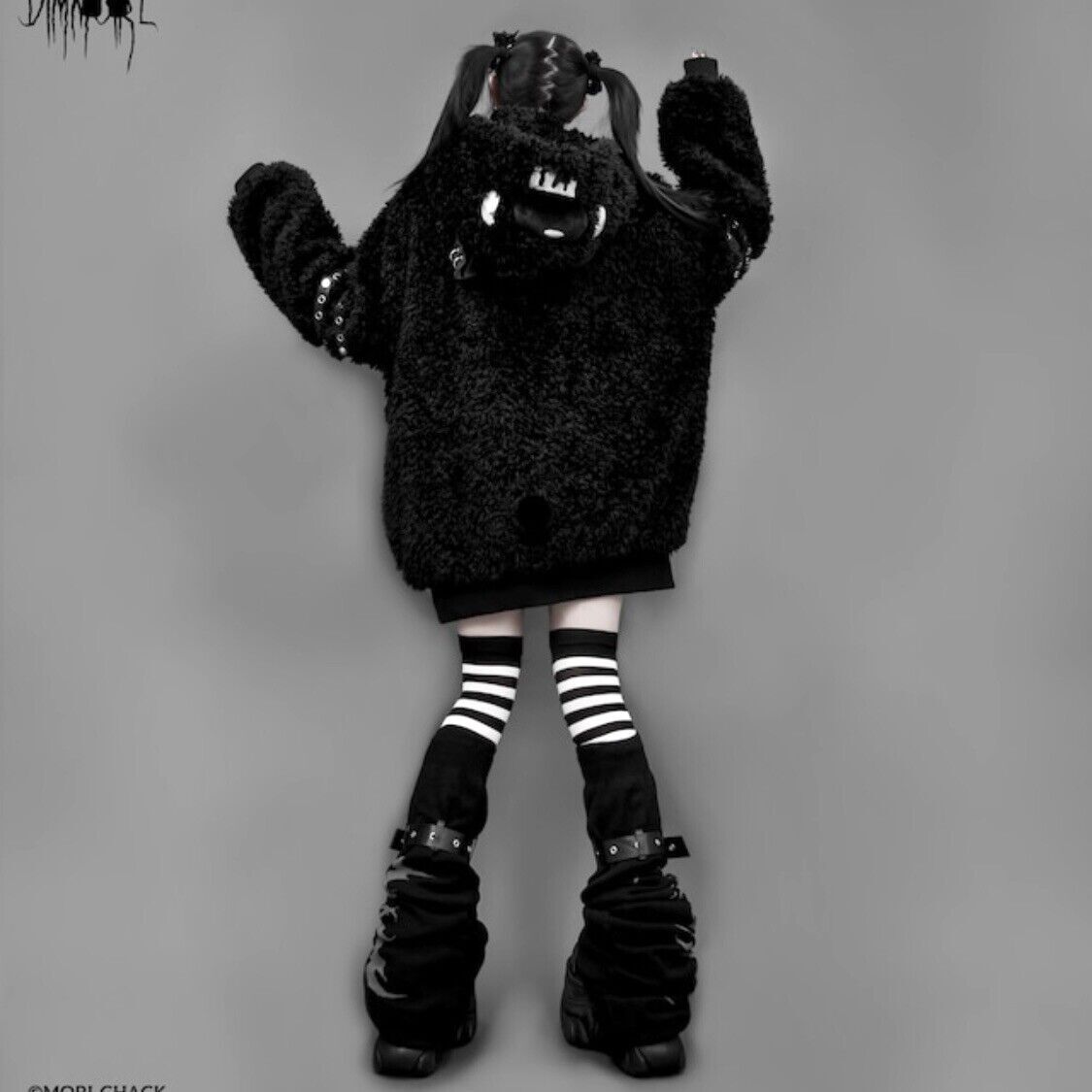 gloomy モコモコパーカー GLOOMY bear x DimMoire Fleece Hoodie Boa Parka black kawaii