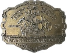 Vintage Livingston Wells  Co Belt Buckle Foreign and Domestic Gold Dealers