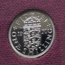 1970 PROOF  ONE SHILLING 1s 1/-  (English) CROWNED 3 LIONS SHIELD coin EII