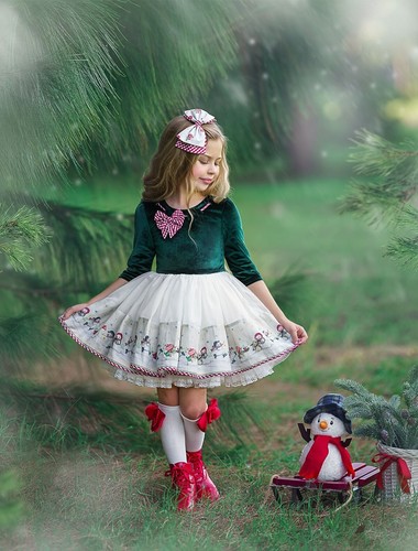 Dollcake Treats for Santa Vintage Print Dress w Bow Girls Holiday sz 6 - Picture 2 of 5