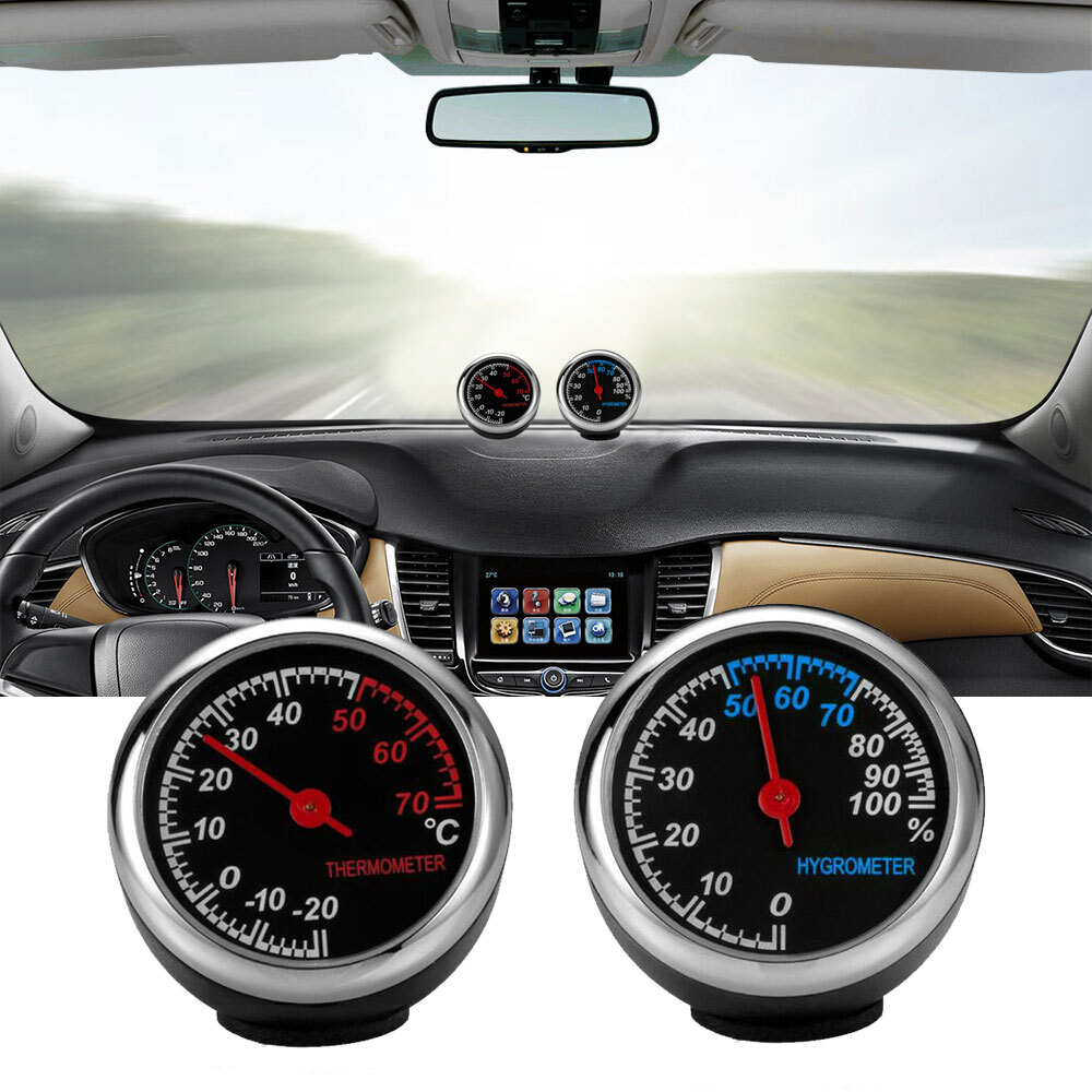 Car Interior Thermometer Hygrometer Quartz Clock For Dashboard Decor