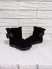 Toddler Girl Black Star Bow Shearling Boot Shoes Sz 5 Fur Lined Faux Suede