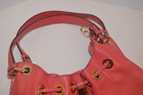 Michael Kors Leather Camden Drawstring Shoulder Bag Coral PInk Medium Size - Picture 5 of 23