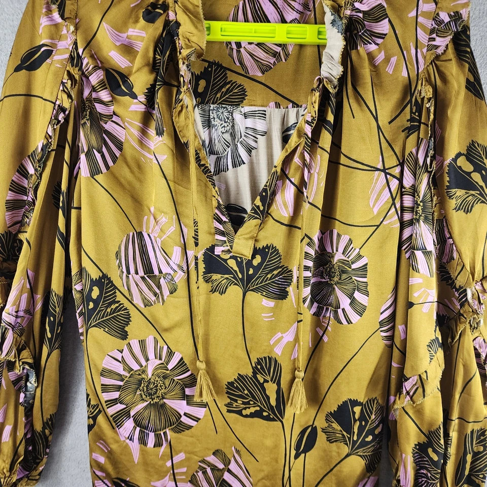 Blusa Karlie Mujer Satén Floral AOP Volantes Top S Amarillo Mostaza Negro Lavanda Foto 3 de 4