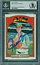 1972 Topps #241 Rollie Fingers HOF Beckett Authentic Auto Autograph Signed