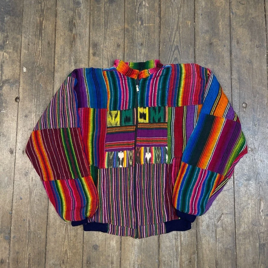 Vintage Bomber Jacket Festival USA Striped Sports Coat Multi