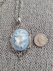 Blue Cameo Necklace Floral Butterfly Blue Cameo Pendant Necklace — photo 5