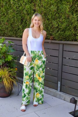 H\u0026M WIDE JERSEY TROUSERS LEMON FRUIT 