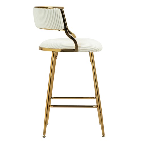 2Set 26"Counter Height Barstools Corduroy Upholstered Kitchen Island Chair Beige - Picture 4 of 10