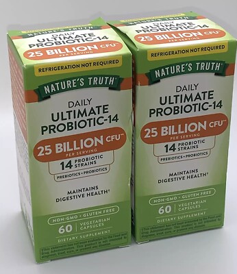 2 Boxes Nature's Truth Daily Ultimate Probiotic 25 Billion 60 Capsules Exp 4/26