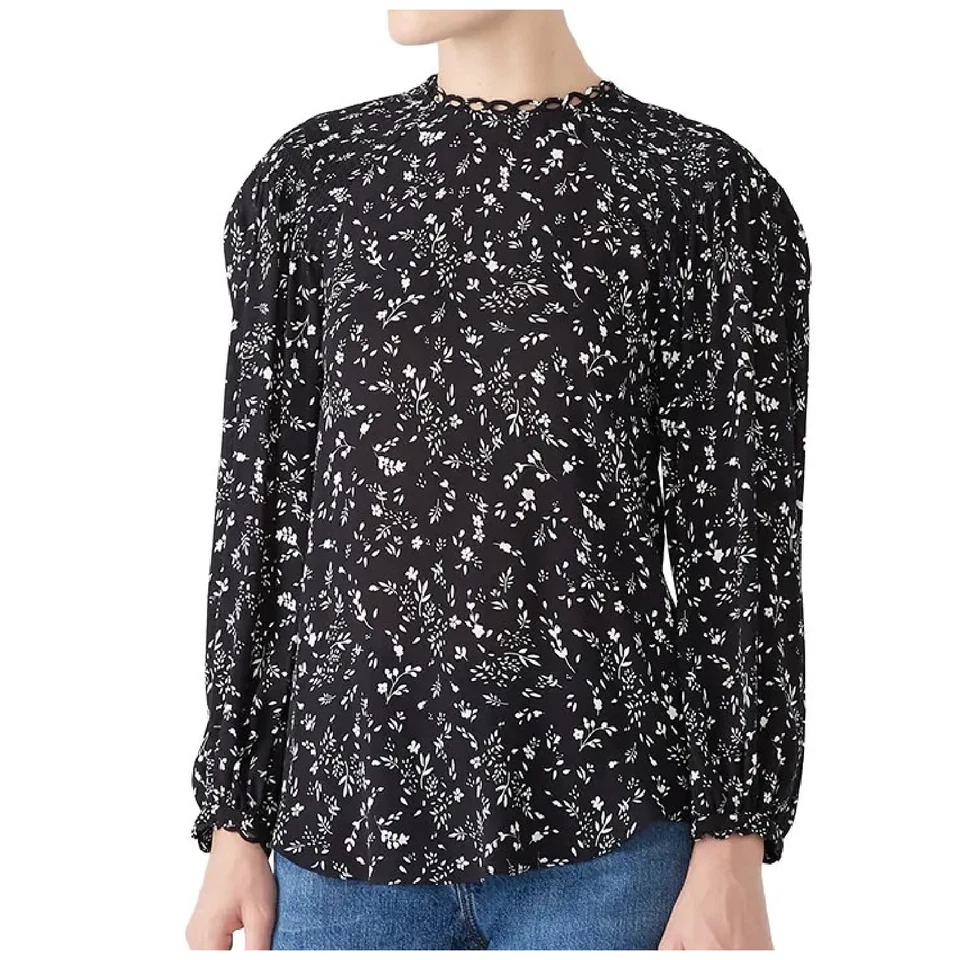 Blusa JOIE Lissane Top Mangas Abullonadas Floral Negra Estampada Crepé Talla XS S o M Foto 2 de 4