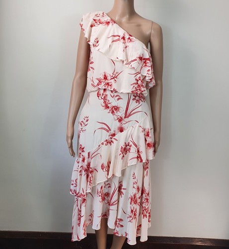 WITCHERY DRESS floral peachy Sze 8 ruffle one shoulder RRP $249 AS NEW cocktail - Picture 4 of 9