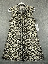 Ivy Road NEW Womens Medium Leopard Dress Cream Black Cheetah Sleeveless A Line