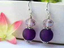 Purple Sea Glass Silver Dangle Earrings-Beach Dangles-Gift For Beach Lover-Gift