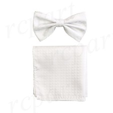 New Men's micro fiber Pre-tied Bow tie  hankie White checkers formal wedding