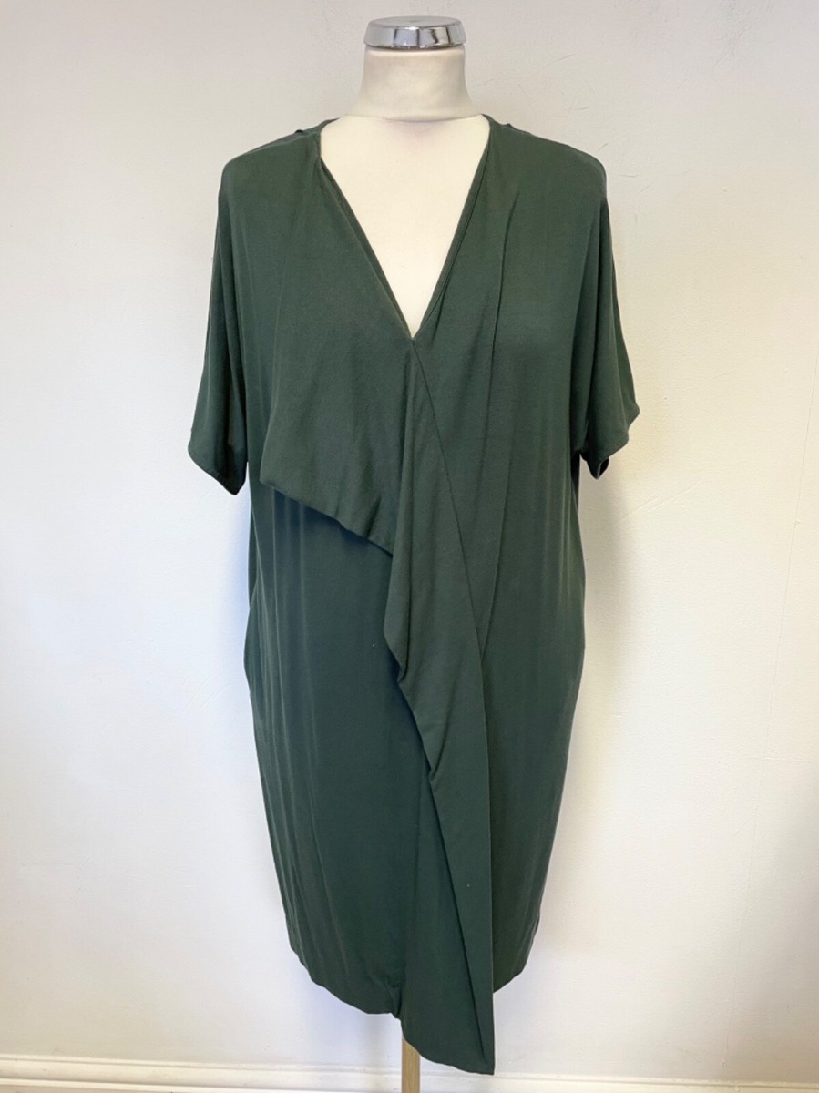 COS BOTTLE GREEN DRAPED FRONT SHORT SLEEVED STRETCH JERSEY DRESS SIZE S |  eBay