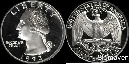 1993 S 90% Silver Washington Quarter Deep Cameo Gem Proof FREE SHIPPING