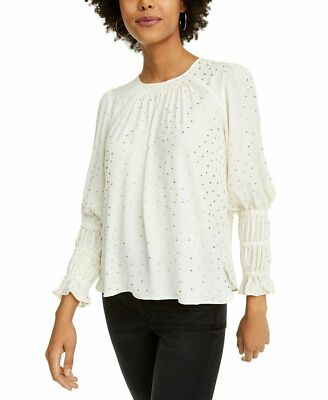 Current Air Women's Metallic Dot Smocked Top Ivory Size M