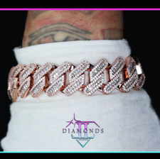 Rose Gold Baguette Simulated Diamond Bracelet, Mens Iced Out Cuban Link Bracelet