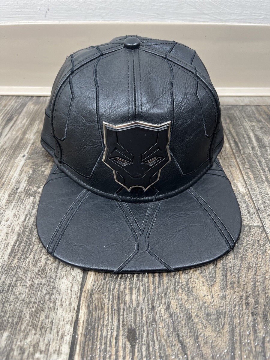 MARVEL Faux Leather Black Panther Flat Brimmed Hat Snapback One