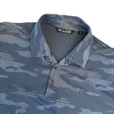 Travis Mathew Polo Shirt Mens XXL Blue Camo Pima Cotton Blend Golf Short Sleeve