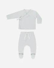 Rylee + Cru Baby Wrap Top and Footed Pant Set 0-3M Sky Micro Stripe