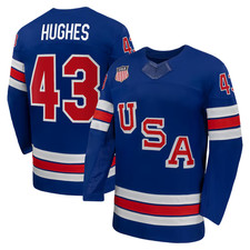 Men's 43 Hughes Royal 2026 Home Replica All Stitched Hockey Jersey Sz S-3XL