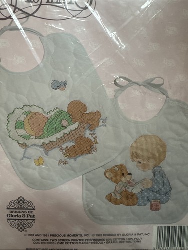 New Precious Moments Baby Bibs Cross Stitch Kit # 131-02 1992 Vintage - Picture 2 of 3