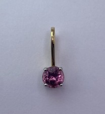 18K Yellow White Gold Pink Garnet Pendant 1g 18mm x 7mm New