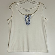VTG Hunters Glen Tank Womens Medium White Blue Gingham Neck Tie Top USA MADE Y2K
