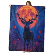 Mystical Deer Moonlight Blanket, Flannel Throw Blanket Soft 60x50 Inch Deer35