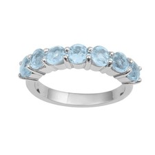 Half Eternity Round Aquamarine 925 Sterling Silver Women Wedding Ring