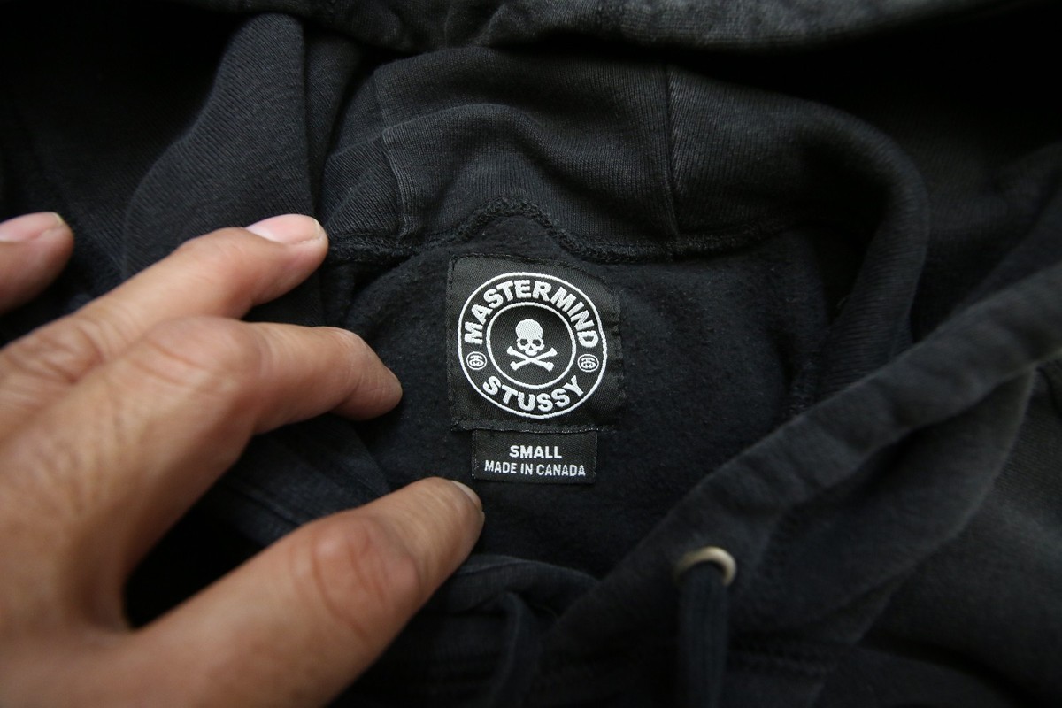Stussy x Mastermind Faded Black Skull Hoodie Sweatshirt Adult