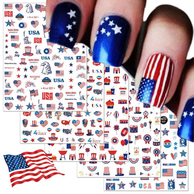 12 Sheets 4th of July Nail Decals Stickers Self Adhesive Independence Day Pa...