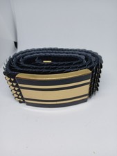 Vintage FISH SCALE BLACK GOLD METAL STRETCH BELT Small 26-30" Wide Serpent Skin