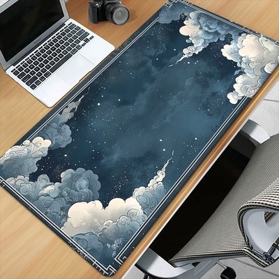 40*90cm1pc Cloud Blue Art Mouse Pad - Non-slip rubber base, smooth surface for g