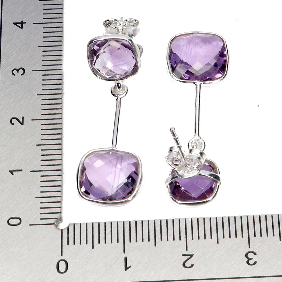 925 Pendientes de Plata de Ley Amortiguador Amatista 9mm Gema Natural Joyería - Imagen 3 de 4